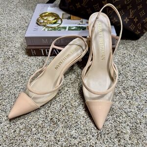 Stuart Weitzman Mondrian 50 Slingback Pumps Nude Patent Clear PVC SB609 Size 8.5